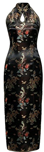 7Fairy Women's Black Backless Long Chinese Prom Dress Dragon Halter Size 2 US