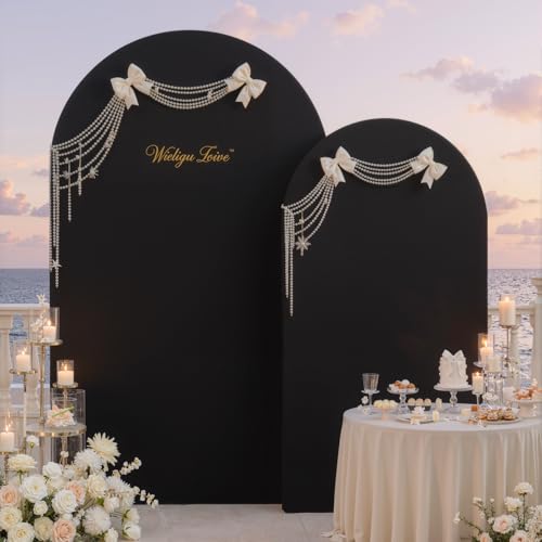 Image of Black Arch Backdrop Cover Set of 2 (7.2ft & 6ft), Chiara Arch Cover Wrinkle-Free Spandex Arch Cover for Wedding Birthday Party Baby Shower Bridal Shower Ceremony Banquet Fabric Backdrop (No Stand)