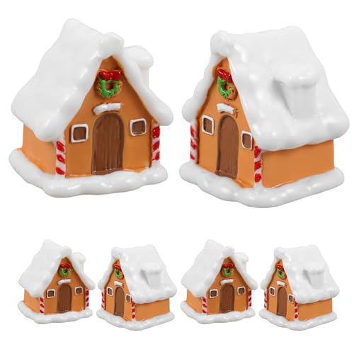 ノーブランド品 6個 点 クリスマスハウスオーナメント ミニチュアレジン製冬の村 ミニ住宅飾り 卓上用小型苔装飾 省スペースで多様な室内空間に