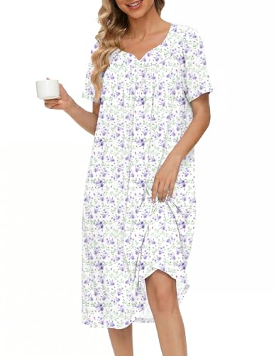 Image of Ekouaer Moo Moos for Women House Dress With Pockets Cotton Nightgowns Short Sleeve Night gowns Embroidered Mumu Dress