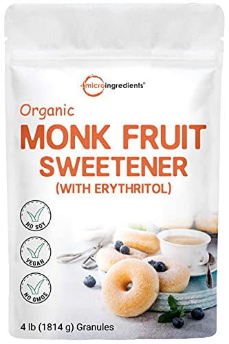 Organic Monk Fruit Sweetener with Organic Erythritol Granules, 1:1 Sugar Substitute, 4 Pounds (64 Ounce), Natural Sweetener for Smoothie, Drinks, Coffee, Tea, Cookies, No-GMO