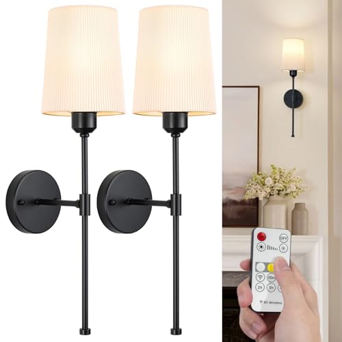 NookNova Battery Operated Wall Sconces Set of Two, Pleated Rechargeable Wall Sconces Wireless Sconces Set of 2 Battery Powered Wall Lights Sconces Wall Decor for Bedroom Living Room