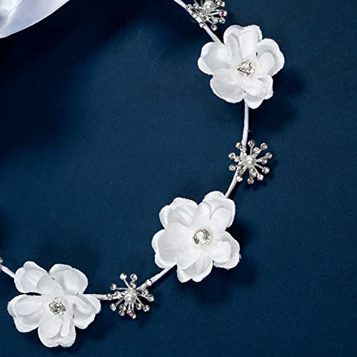 Communion Veil Girls White Floral Wreath Lace Veil (white and bow)4