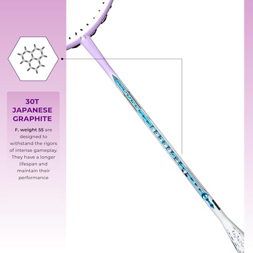 Image of Apacs Feather Weight 55 (Super Lightweight 58g) Made in Vietnam | Japanese HM Graphite | Extra Head Heavy Unstrung Badminton Racket (White Purple)