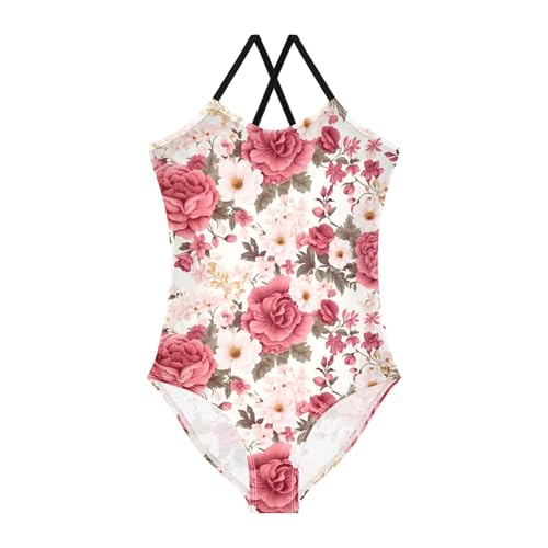 Flowers Floral Pink Girls One Piece Swimsuit Beach Swimwear 20850174