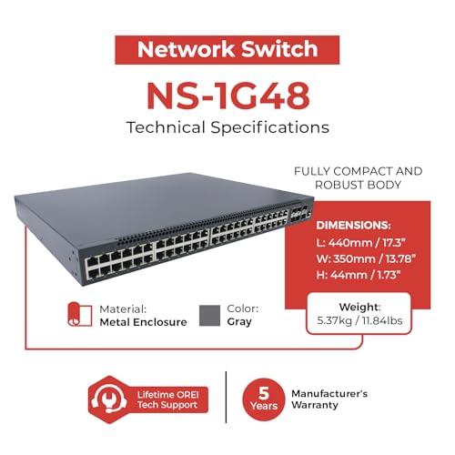 Image of ToVi 48 Port Gigabit PoE Switch with 6x10G SFP+ Uplink High Throughput 1U Rack Mount Switch with Web Based Management GUI PoE for IP Cameras Access Points and Designed for ToVi AV Products