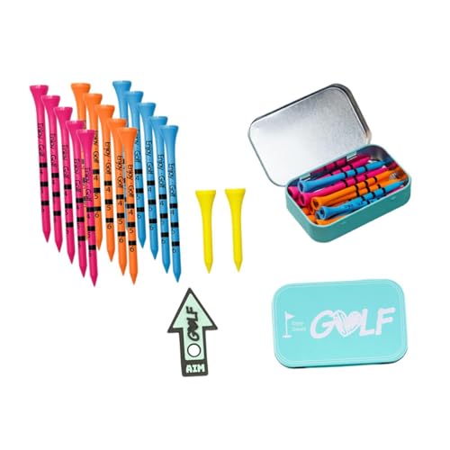 ゴルフティー 収納ボックス付き 屋外スポーツ用 8.3cm×15本 4.2cm×2本 方向指示器付き 木製 トレーニング用 バックヤードドライビングレンジ適用 (青い箱)