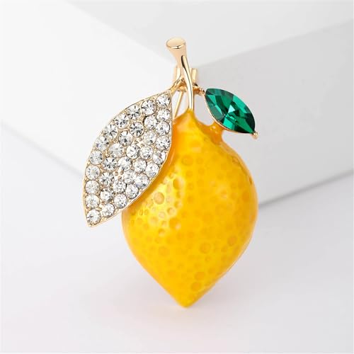 Image of Dreuyet Rhinestone Lemon Brooches for Women Men Crystal Elegant Yellow Fruit Lemon Brooch Pin Dainty Cute Christmas Wedding Birthday Summer Holiday Accessories