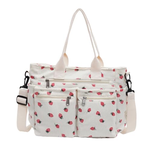 Image of Women Strawberry Bags, Corduroy Everyday Tote Bag Kawaii Shoulder Purse Handbag Crossbody Work Bag
