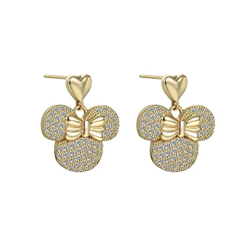 Kokoma Cute Dangle Mouse Stud Earrings Rhinestone CZ Heart Bow Knot Dangling Drop Earrings Cartilage Jewelry for Women