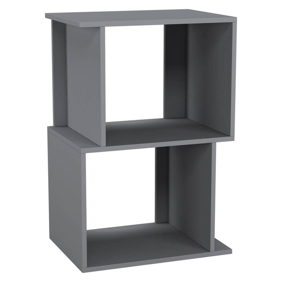 URBNLIVING 40cm Width Grey 2 Tier Wooden Shelving Unit Freestanding Bookcase Display Organiser with Irregular Storage Compartments for Bedroom Study Living Room Office Modern Open Bookshelf