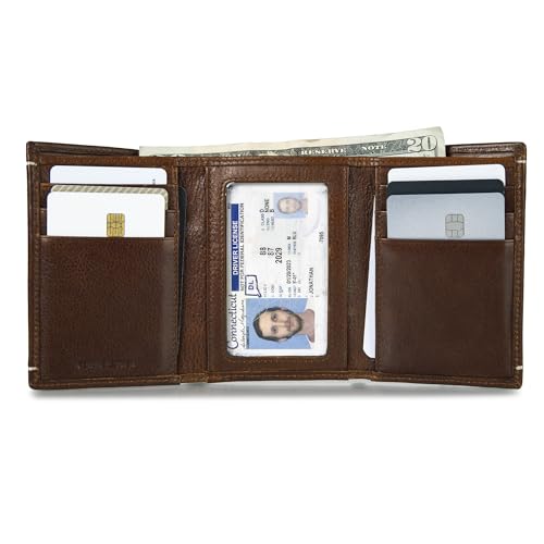 Lucky Brand Men's Trifold Wallet Id Window Card Slots Organization Durable Stylish, Grain Leather-Brown, Tri-Fold4