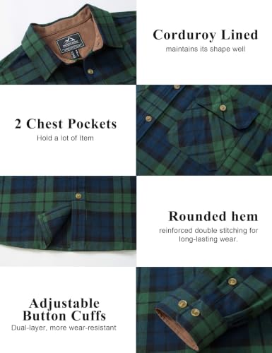 Image of Cotrasen Mens Flannel Shirts Cotton Plaid Button Down Shirt