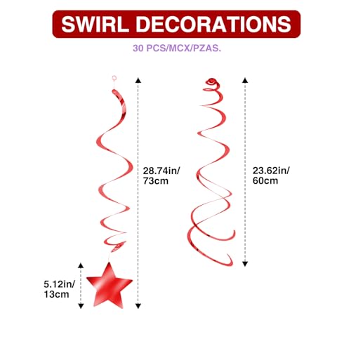 Image of Rainbow Star Hanging Swirl Decorations - 30 Pack Foil Ceiling Streamers with Die-Cut Stars for Birthday Party, Celebration, Baby Shower, Rainbow Theme Decor