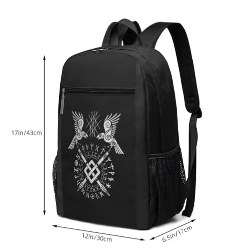 Twin Ravens Of Odin Norse Pagan Symbol Travel Laptop Backpack, Business Anti Theft Slim Sturdy Laptops Backpacks, College Computer Bag Gift for Men & Women Fits 17 Inch Notebook,Black3
