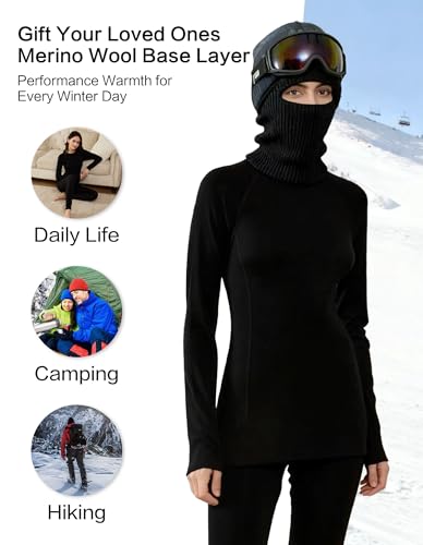 Midweight Merino Wool Base Layer Women Set, Moisture Wicking Warm Women's Thermals Top and Bottom for Ski Snowboard - Image 5