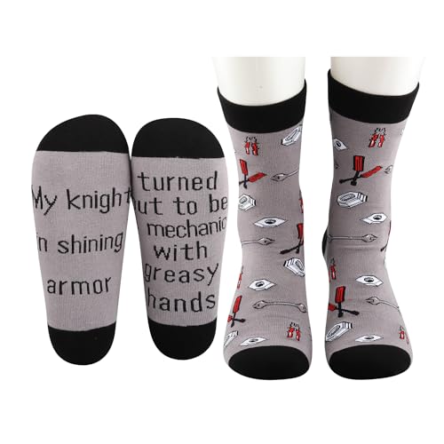 MBMSO 2 Pairs Mechanic Socks Auto Mechanics Gifts for Men Car Enthusiast My Knight in Shining Armor Mechanical Engineer Socks