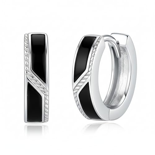 Créoles onyx noir homme femme argent 925 de 15 mm hypoallergéniques Midir&Etain