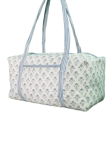 100% Cotton Floral Print Quilted Duffle Bags Large Size Beautiful Block Print Weekender Bags Handmade Shoulder Travel Overnight Bag (color-6, 20x10x10")2