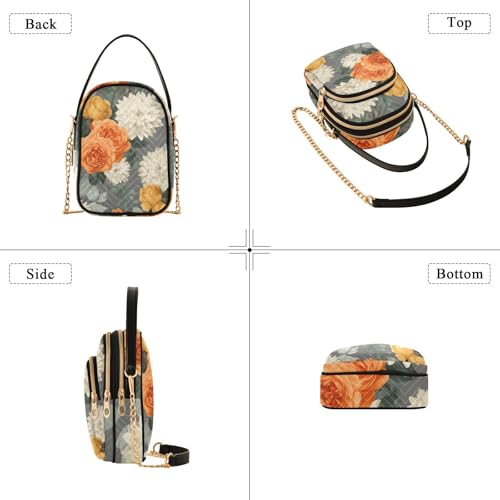 susiyo Chrysanthemums and Roses Pattern Crossbody Purse for Women, Quilted Crossbody Bag Ladies Casual Bags Shoulder Bag Phone Purse Handbag Wallet4