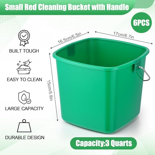 Image of Zhehao 6 Pcs 3 Quart Bucket for Cleaning Small Sanitizer Bucket for Restaurant Square Plastic Pail with Handles for Home, Offices, Commercial Use, Food Service(Orange, Green, Blue)