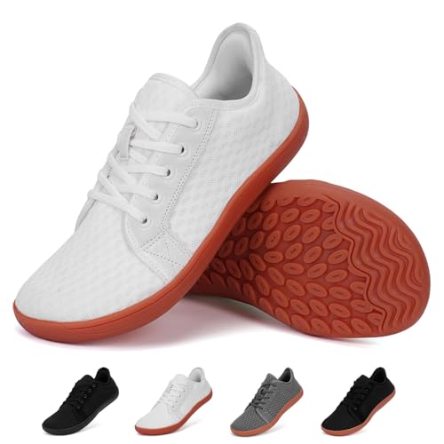 RUYI Breda barfotaskor för män och kvinnor, slip-on-sneakers, minimalistiska barfotaskor med Zero-drop-sula, ventilerande barfotaskor, lätta promenadskor, Vit, 35 EU