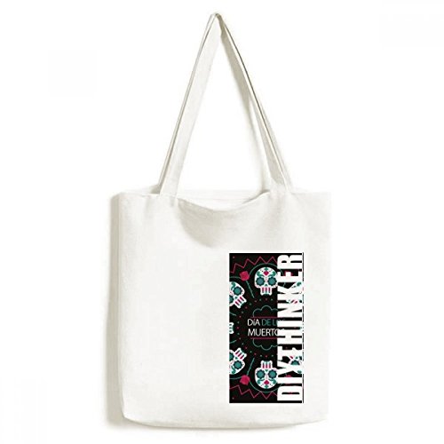 Sac de toile crâne rose cadeau original et coloré El Dia de Muertos