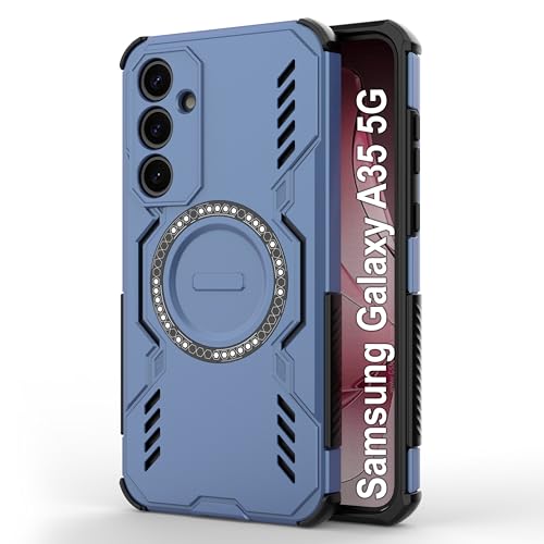Image of amazon basics Back Case Cover for Samsung Galaxy A35 5G | Magnetic Case with Built-in Metal Ring | Supports Mag-Safe Charger, Wallet & Car Mount | Shockproof Hybrid PC + TPU | Blue