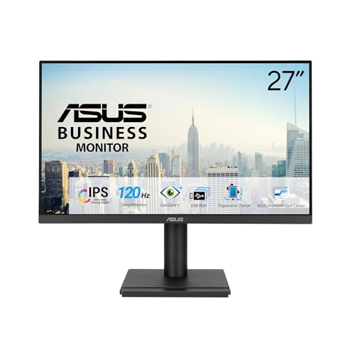 ASUS 27” 1080P Business Monitor (VA279QGS) – IPS, Full HD, Frameless, 120Hz, Adaptive-Sync, 1ms, HDMI, DisplayPort, VGA, Eye Care, Low Blue Light, Ergonomic, VESA Wall Mountable, 3 yr Warranty