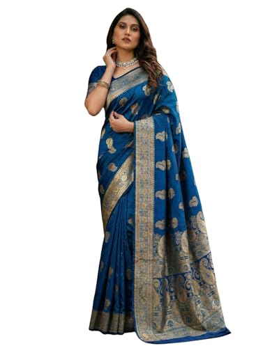 Image of C J Enterprise Women's Pure Soft Silk Saree With Blouse Piece For Wedding (KeriLichi)