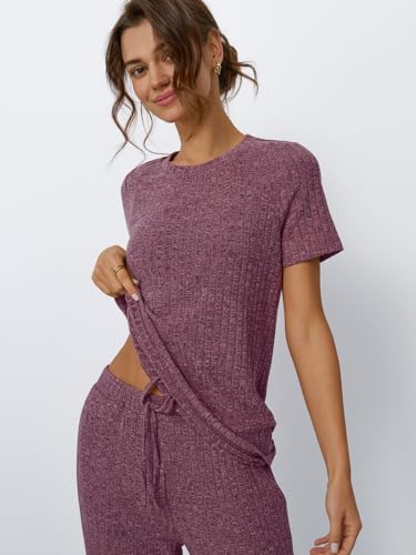 Image of LILLUSORY Womens Lounge Sets 2 Piece Matching Travel Outfits | Lightweight Ribbed 2 Piece Set, Breathable, Stretchy, Wrinkle-Resistant, Travel Ready, Versatile