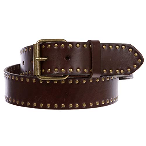Genuine Vintage Retro Circle Studded Leather Belt - Interchangeable buckle2