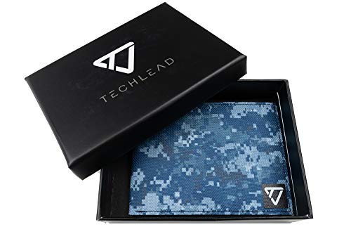 TechLead Ultra Slim Wallet (thin, minimalist, urban camouflage, modern travel design for men and women) (Digital Blue)4