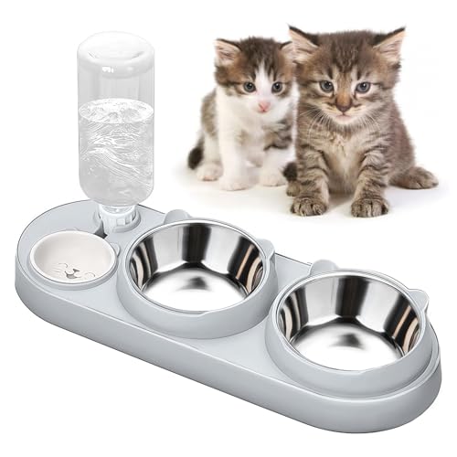 3-in-1 Katze Futternapf und Wassernapf Set - Katzennapf aus Edelstahl 15° Neigbar Doppel-Katzennäpfe mit Automatische Wasserspender für Haustiere Abnehmbarer Futternapf für Katzen und Kleine Hunde 3-in-1 Katze Futternapf und Wassernapf Set - Katzennapf aus Edelstahl 15° Neigbar Doppel-Katzennäpfe mit Automatische Wasserspender für Haustiere Abnehmbarer Futternapf für Katzen und Kleine Hunde