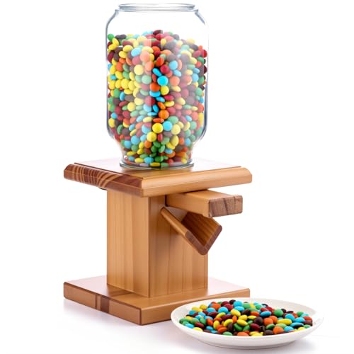 Maxdot 1 Pcs Wooden Candy Dispenser Wood Storage Containers for Gummy Versatile Snack Storage Machine Dispenser Countertop Suitable for Candy Bean and Cereal