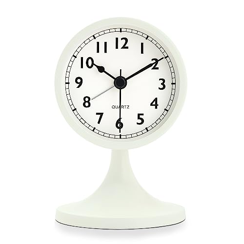Lafocuse Despertador Analógico con Función Snooze, luz Nocturna, Silencioso Reloj Mesa Metal Blanco, Vintage Reloj...