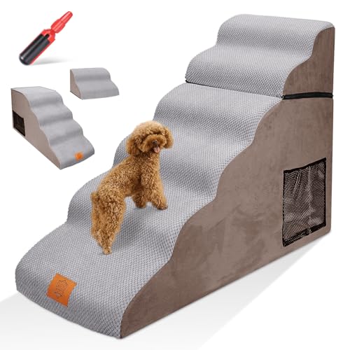 Almcmy-28-Dog-Stairs-for-High-Bed-6-Tier-Soft-Foam-Dog-Steps-for-Small-Dogs-Foldable-Pet-Steps-Portable-Dog-Ramps-Non-Slip-Dog-Stairs-for-Older-Cats-Injured-Pets-Send-1-Lint-Roller - Cucciolini Doodles   Almcmy-28-Dog-Stairs-for-High-Bed-6-Tier-Soft-Foam-Dog-Steps-for-Small-Dogs-Foldable-Pet-Steps-Portable-Dog-Ramps-Non-Slip-Dog-Stairs-for-Older-Cats-Injured-Pets-Send-1-Lint-Roller