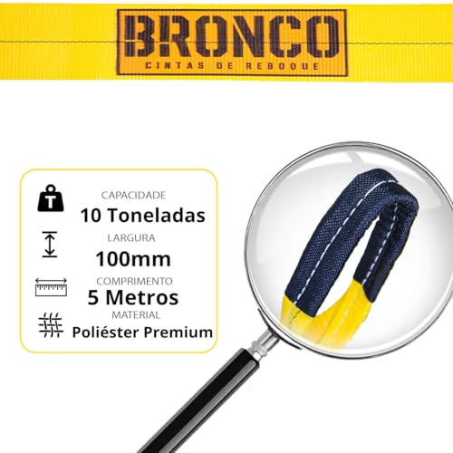 CINTA FITA DE REBOQUE BRONCO 10 TONELADAS X 05 METROS 100mm - PARA PUXAR CARROS, VEÍCULOS OFF-ROAD 4
