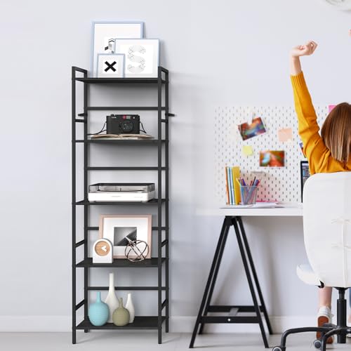 CADUKE Black Tall Bookcase 5 Tier Book Shelf for Bedroom Industrial Bookshelf with Storage Book Shelves for Kids Room Standing Office Bookshelves and Bookcases for Bedroom Living Room - Image 3