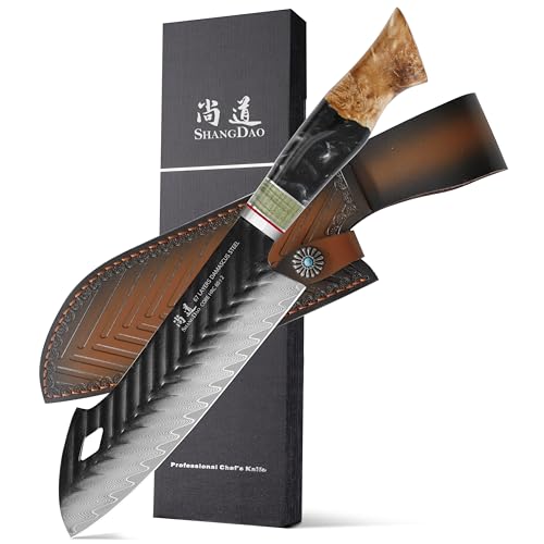 SHANGDAO Coltello Santoku Damasco da 7 pollici, acciaio legato a 67 strati, con resina forgiata a mano professionale e manico in legno Serie QILIN