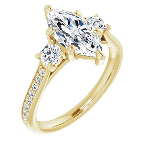 10K Solid Yellow Gold Handmade Engagement Rings 1.0 CT Marquise Cut Moissanite Diamond Solitaire Wedding/Bridal Rings Set for Women/Her Propose Rings (4.5)4
