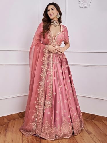 Image of RUKHA FAB Women's Bridal Silk Lehenga Choli Set with Intricate Embroidery and Dupatta for Wedding Reception Festive Celebration