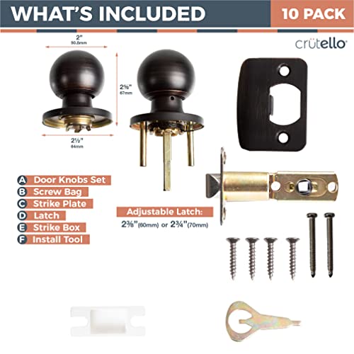 Crutello Passage Door Knob For Hall And Closet - Ball Style, Oil Rubbed Bronze Interior Keyless Non Locking Indoor Doorknob, Round Door Handle, Oil Rubbed Bronze, 10 Pack #TOP1