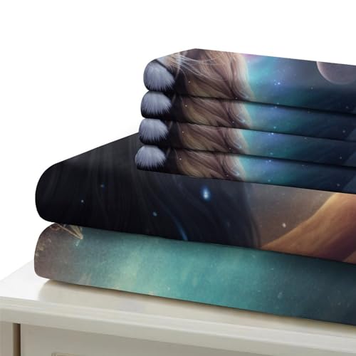 Housse de couette lion 3D 135x200 cm avec 2 taies d'oreiller zippées pour lit enfant