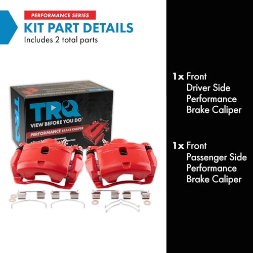 Image of TRQ Front Brake Caliper Set Painted Red Brackets Compatible with 2002-2004 Honda CR-V 2003-2011 Honda Element