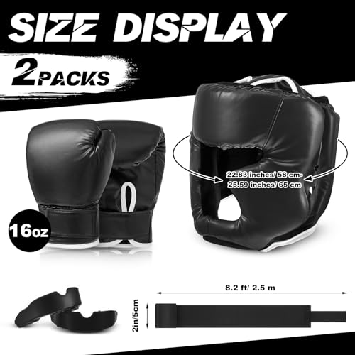 Image of Kanayu 14 Pcs Boxing Gloves and Headgear Set for Beginners Youth 16 Ounce Boxing Gloves Headgear Helmet Hand Wraps Mouth Guards Equipment for Beginners Training Equipment Gifts