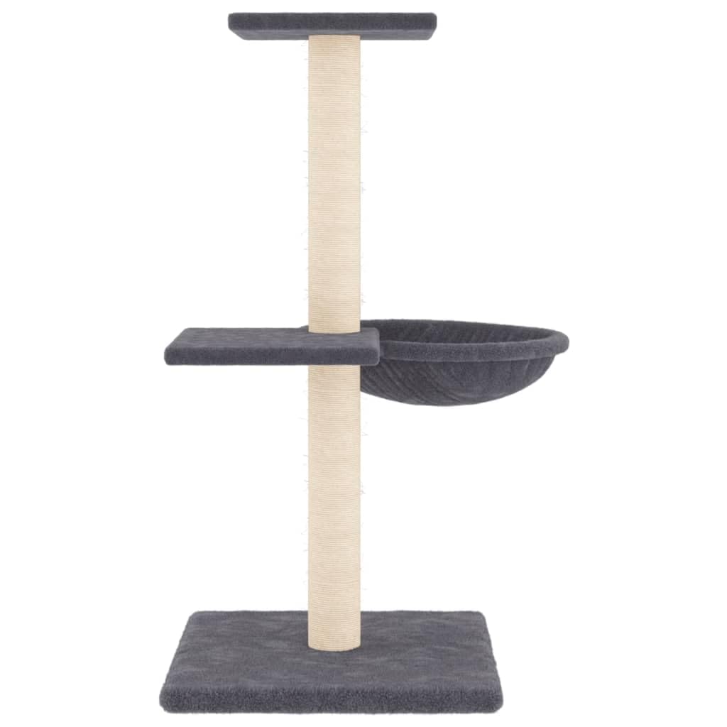 Rascador pequeño con columnas rascadoras de sisal, gris oscuro, 72 cm, árbol rascador para gatos con felpa, hueco y cesta para gatitos y gatos pequeños, estable trepador de madera