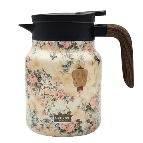 保温ポット 1000ML ヴィンテージ花柄 保温 保冷 卓上ポット 木製の持ち手 フィルター付き 316ステンレス 卓上 おしゃれ 家庭用 家庭用ティーポッ