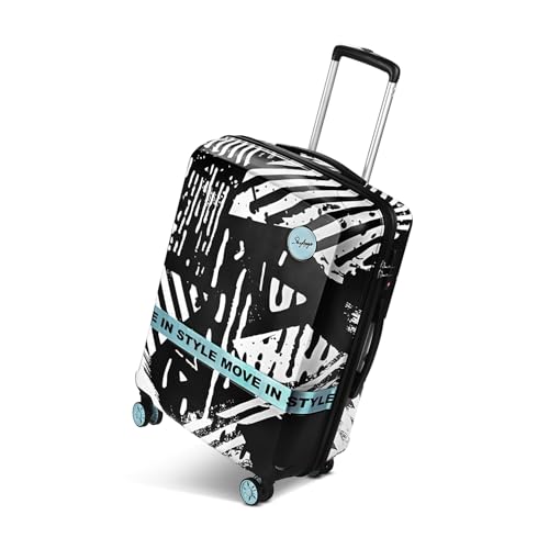 Image of Skybags Wanderlust Check-in Trolley Bag 68cm | Medium | Hard Luggage | Printed 8-Wheel Suitcase | TSA Lock with Anti-Theft Zipper | Polycarbonate | 3 Years International Warranty- Unisex (Black-White)