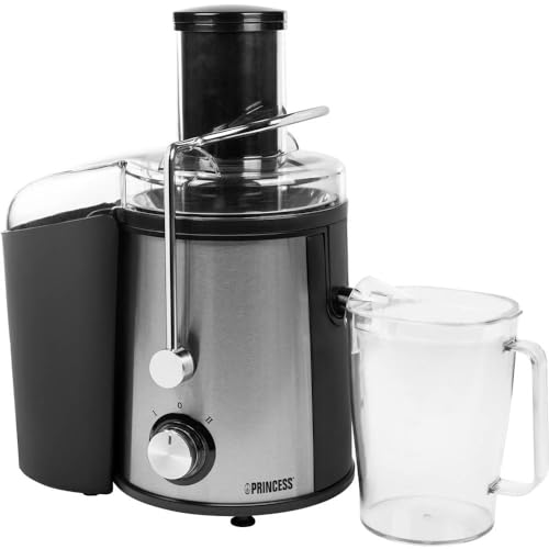 Princess LICUADORA 203040 0,95L 700W INOX Exprimidor de extracción Lenta de Frutas y Verduras, 2 velocidades, 700 W, Acero Inoxidable, 1.8 litros, 80 Decibelios, Plata y Negro